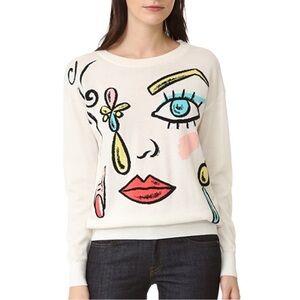 Moschino White Graphic Crew Neck Sweater